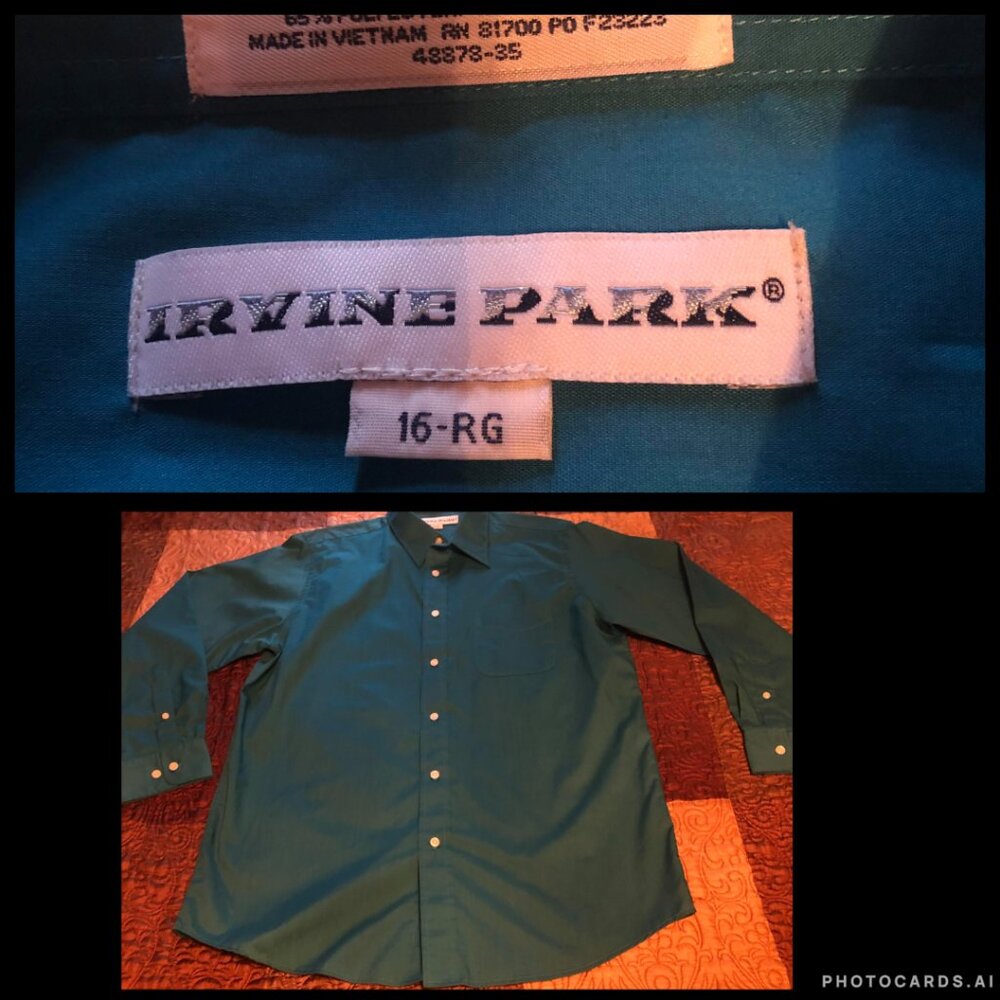Irvine Park Dark Turquiose Button Down Dress Shirt 16 Reg